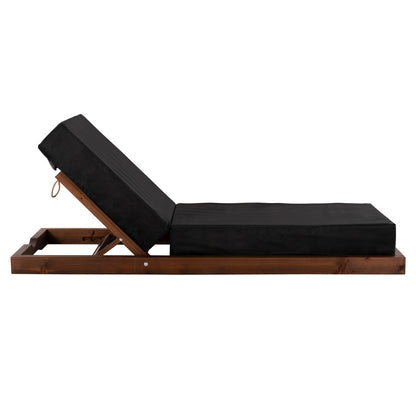 Beach Lounger Ikaria Low Hm10622.01 Pine Wood In Walnut Color-black Textilene-cushion 20cm Thick