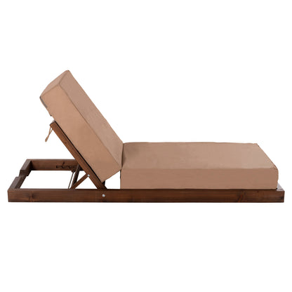 Beach Lounger Low Ikaria Hm10622.04 Pine Wood In Walnut Color-mocha Textilene-cushion 20cm Thick