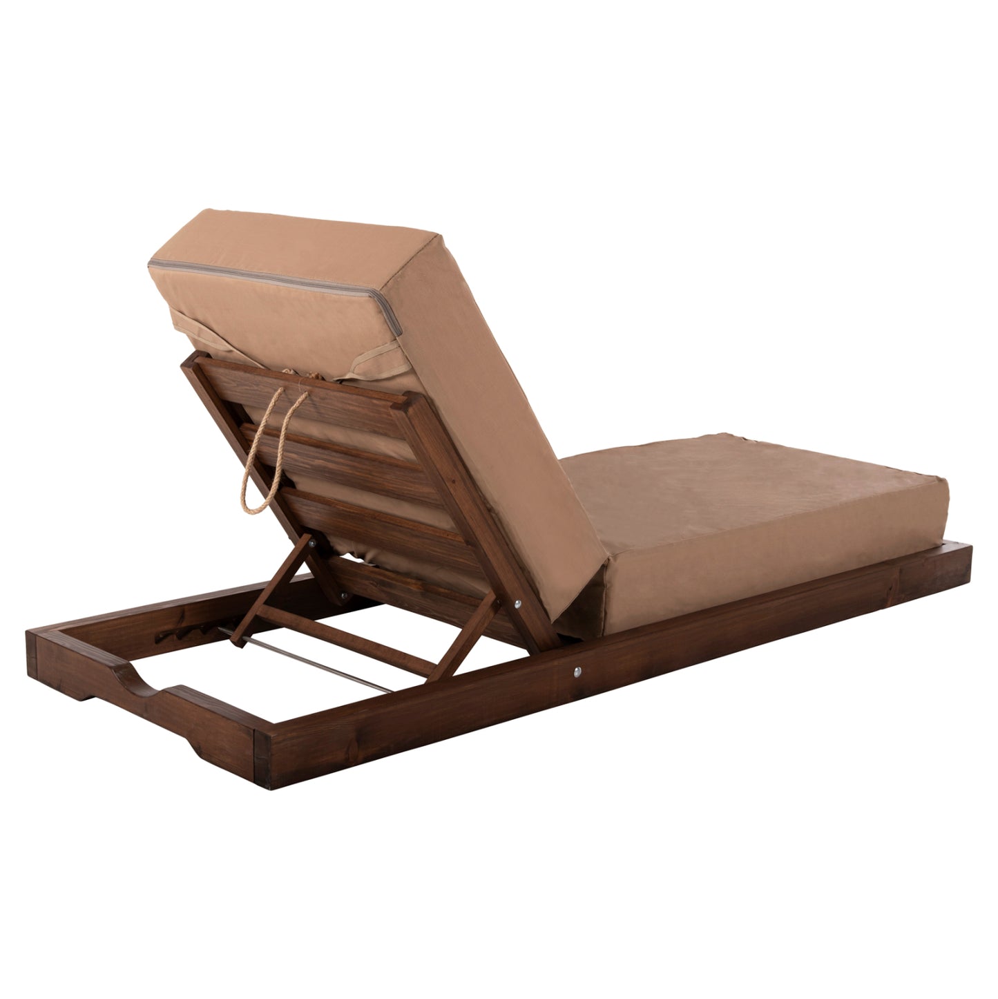 Beach Lounger Low Ikaria Hm10622.04 Pine Wood In Walnut Color-mocha Textilene-cushion 20cm Thick