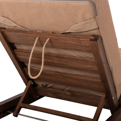 Beach Lounger Low Ikaria Hm10622.04 Pine Wood In Walnut Color-mocha Textilene-cushion 20cm Thick