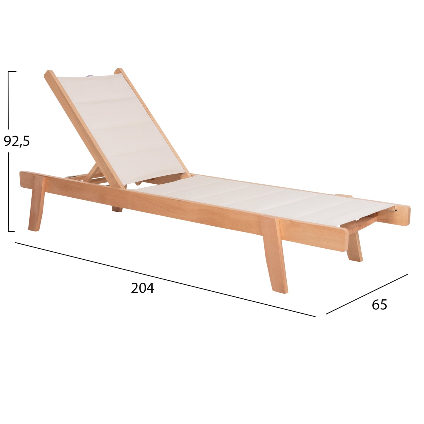 Beach Lounger Milos Hm10650.01 Beech Wood In Natural-ecru Textilene Cushion Cover 204x65x92,5hcm.