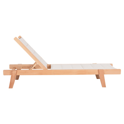 Beach Lounger Milos Hm10650.01 Beech Wood In Natural-ecru Textilene Cushion Cover 204x65x92,5hcm.
