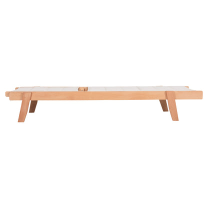 Beach Lounger Milos Hm10650.01 Beech Wood In Natural-ecru Textilene Cushion Cover 204x65x92,5hcm.