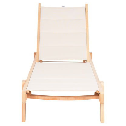Beach Lounger Milos Hm10650.01 Beech Wood In Natural-ecru Textilene Cushion Cover 204x65x92,5hcm.