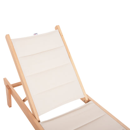Beach Lounger Milos Hm10650.01 Beech Wood In Natural-ecru Textilene Cushion Cover 204x65x92,5hcm.