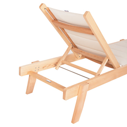 Beach Lounger Milos Hm10650.01 Beech Wood In Natural-ecru Textilene Cushion Cover 204x65x92,5hcm.