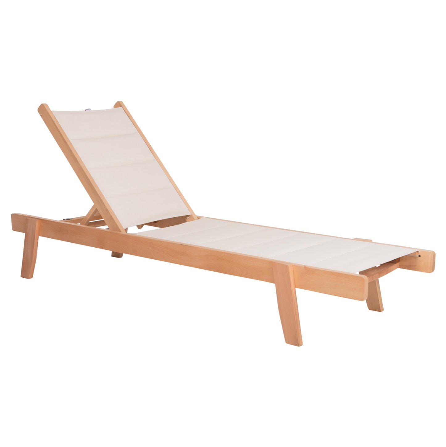 Beach Lounger Milos Hm10650.01 Beech Wood In Natural-ecru Textilene Cushion Cover 204x65x92,5hcm.