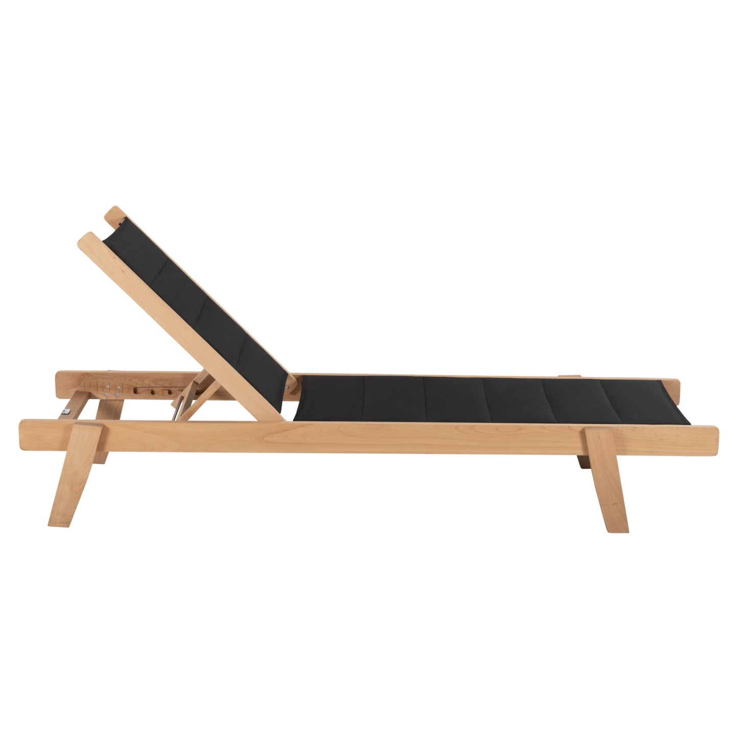 Beach Lounger Milos Hm10650.03 Beech Wood In Natural-black Textilene Cushion Cover 204x65x31,5-92,5h Cm.91hcm.