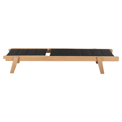 Beach Lounger Milos Hm10650.03 Beech Wood In Natural-black Textilene Cushion Cover 204x65x31,5-92,5h Cm.91hcm.