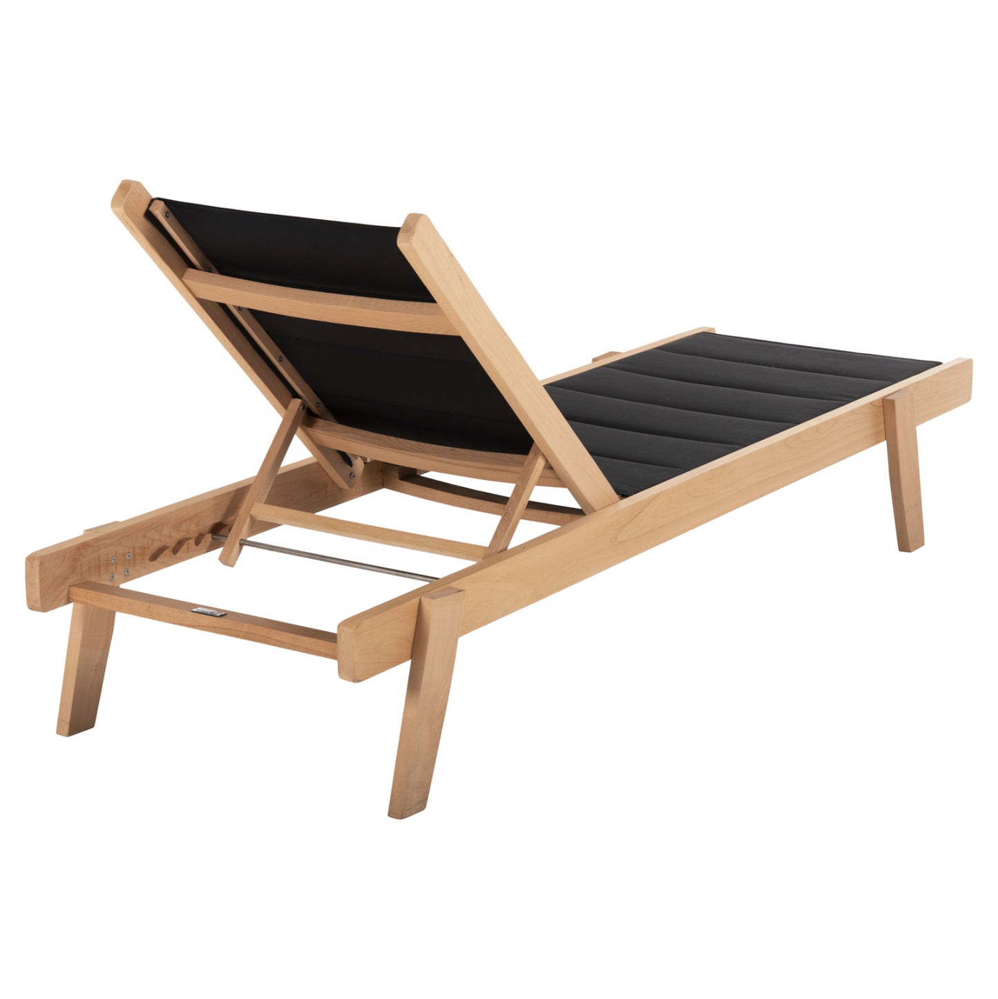 Beach Lounger Milos Hm10650.03 Beech Wood In Natural-black Textilene Cushion Cover 204x65x31,5-92,5h Cm.91hcm.