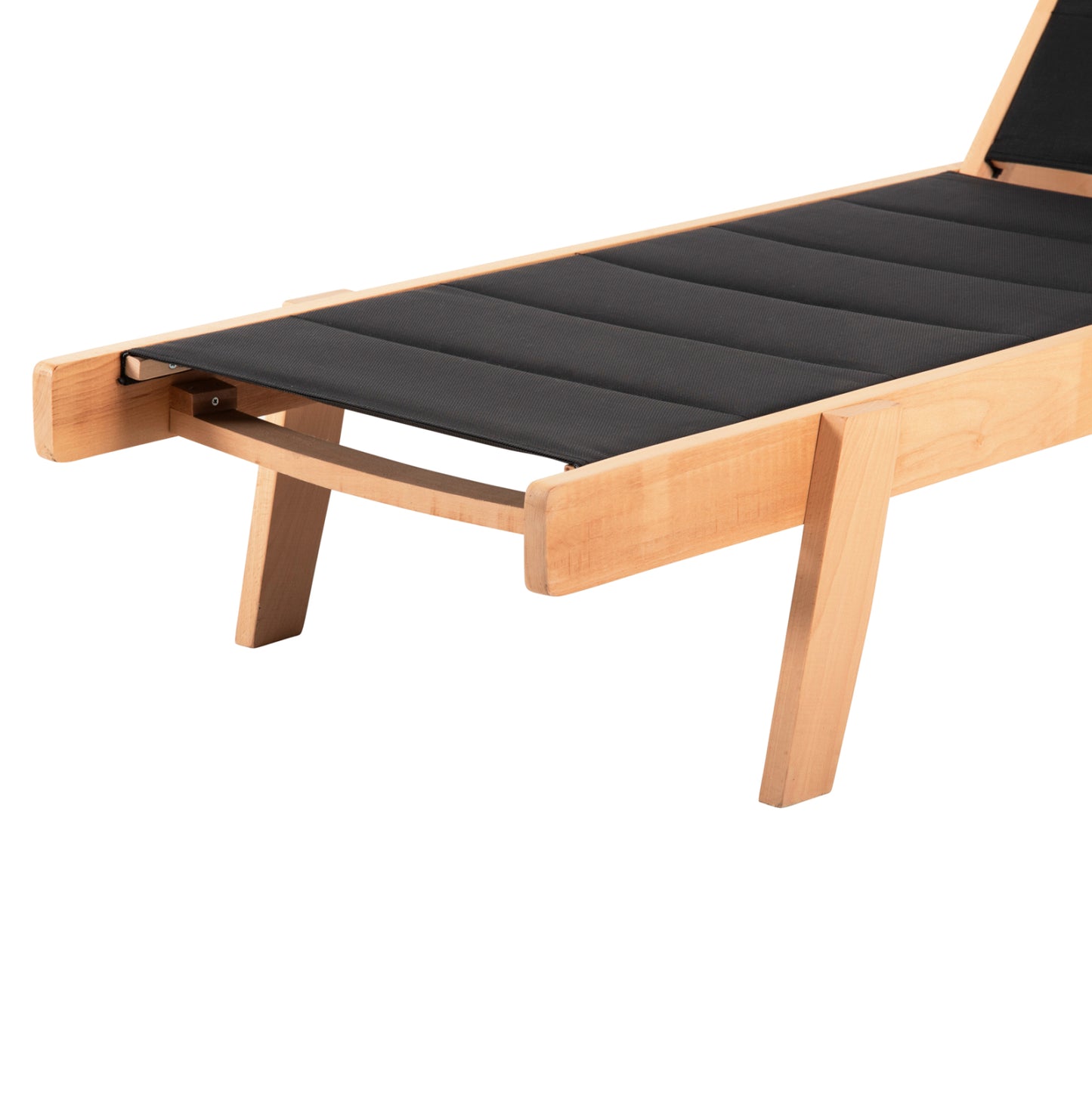 Beach Lounger Milos Hm10650.03 Beech Wood In Natural-black Textilene Cushion Cover 204x65x31,5-92,5h Cm.91hcm.
