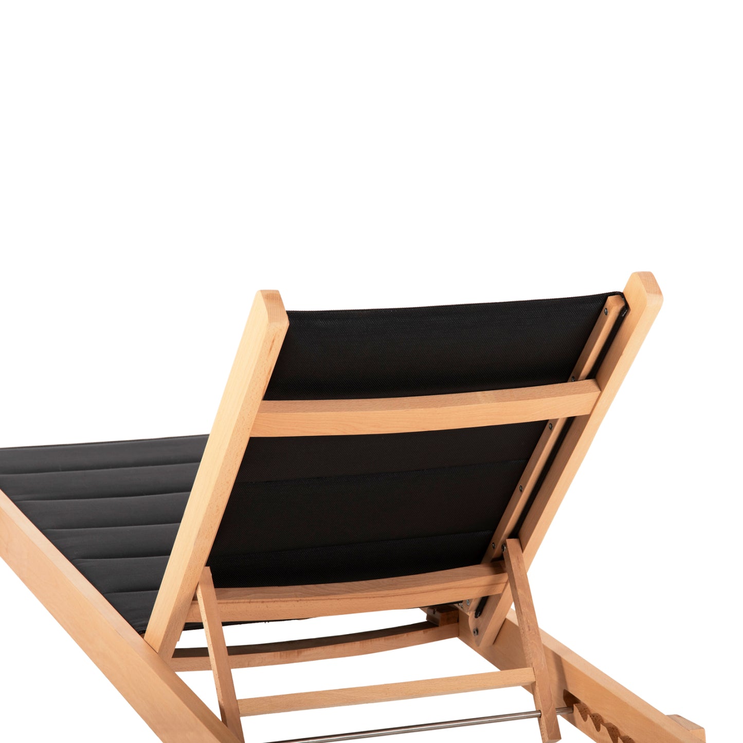 Beach Lounger Milos Hm10650.03 Beech Wood In Natural-black Textilene Cushion Cover 204x65x31,5-92,5h Cm.91hcm.