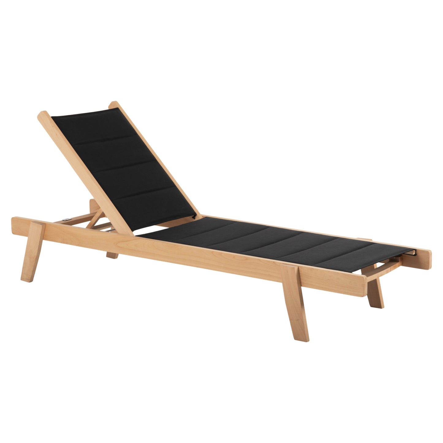 Beach Lounger Milos Hm10650.03 Beech Wood In Natural-black Textilene Cushion Cover 204x65x31,5-92,5h Cm.91hcm.