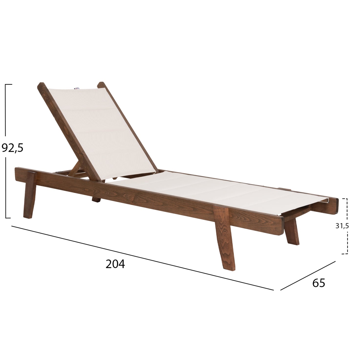 Beach Lounger Milos Hm10685.01 Beech Wood In Walnut-ecru Textilene Cushion Cover 204x65x92,5hcm.