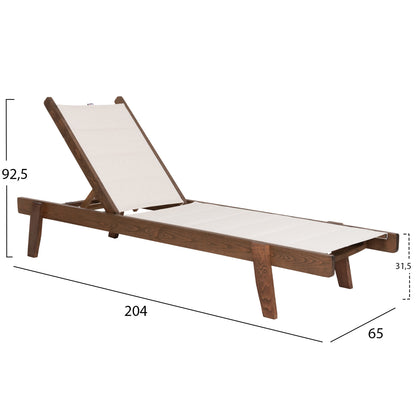 Beach Lounger Milos Hm10685.01 Beech Wood In Walnut-ecru Textilene Cushion Cover 204x65x92,5hcm.