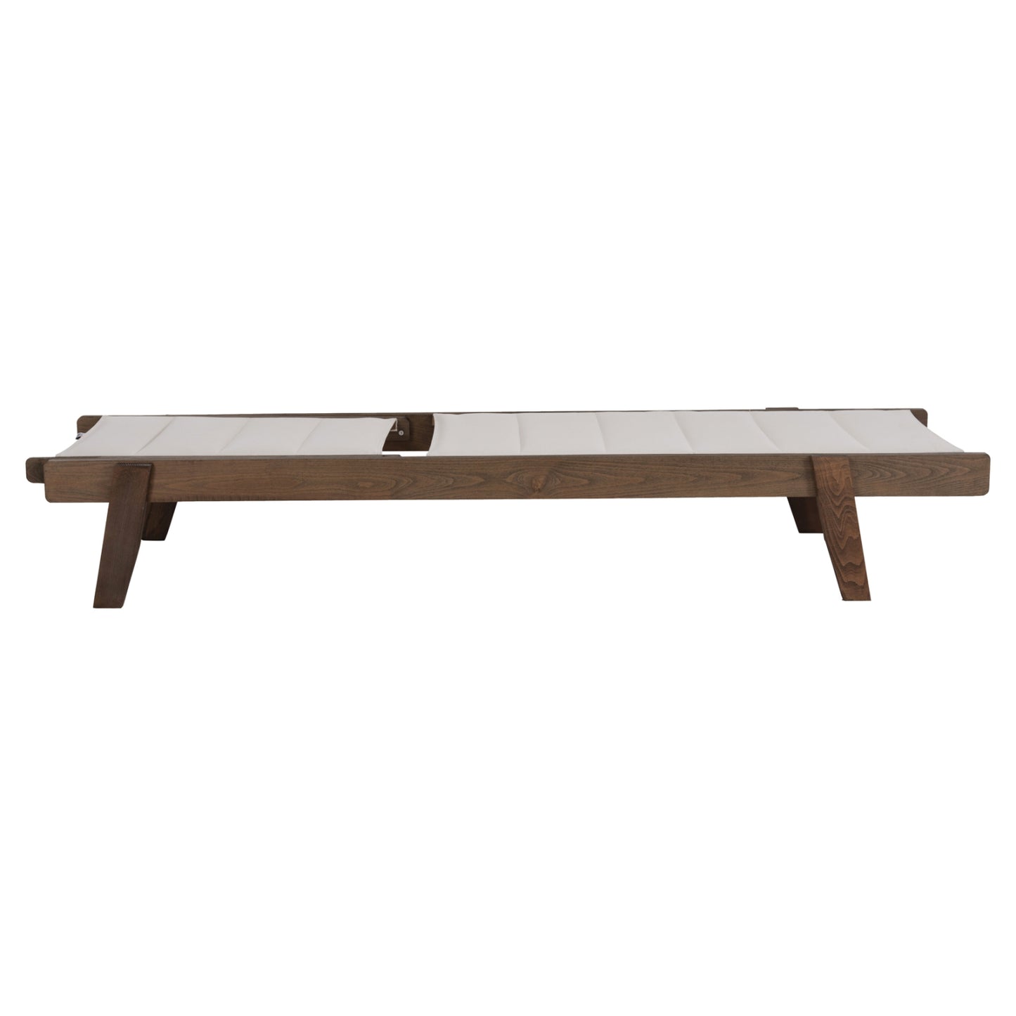 Beach Lounger Milos Hm10685.01 Beech Wood In Walnut-ecru Textilene Cushion Cover 204x65x92,5hcm.