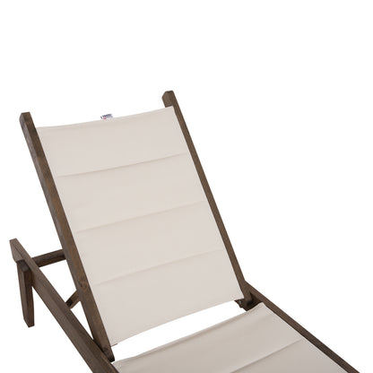 Beach Lounger Milos Hm10685.01 Beech Wood In Walnut-ecru Textilene Cushion Cover 204x65x92,5hcm.