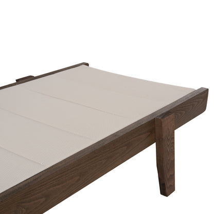 Beach Lounger Milos Hm10685.01 Beech Wood In Walnut-ecru Textilene Cushion Cover 204x65x92,5hcm.
