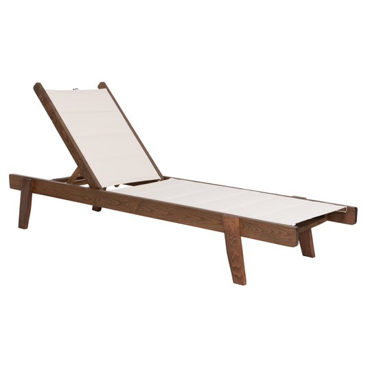 Beach Lounger Milos Hm10685.01 Beech Wood In Walnut-ecru Textilene Cushion Cover 204x65x92,5hcm.