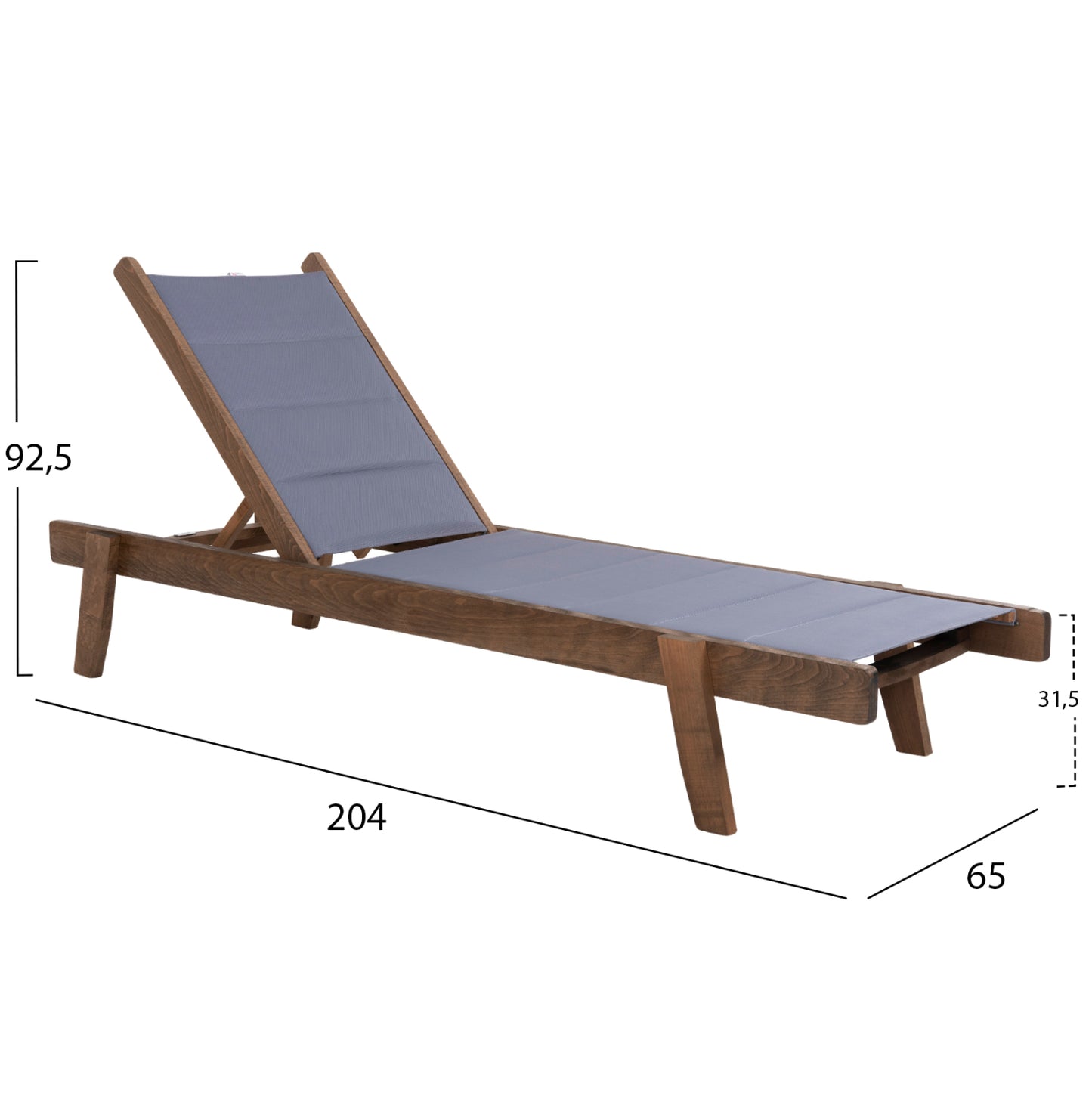 Beach Lounger Milos Hm10685.02 Beech Wood In Walnut-grey Textilene Cushion Cover 204x65x92,5hcm.