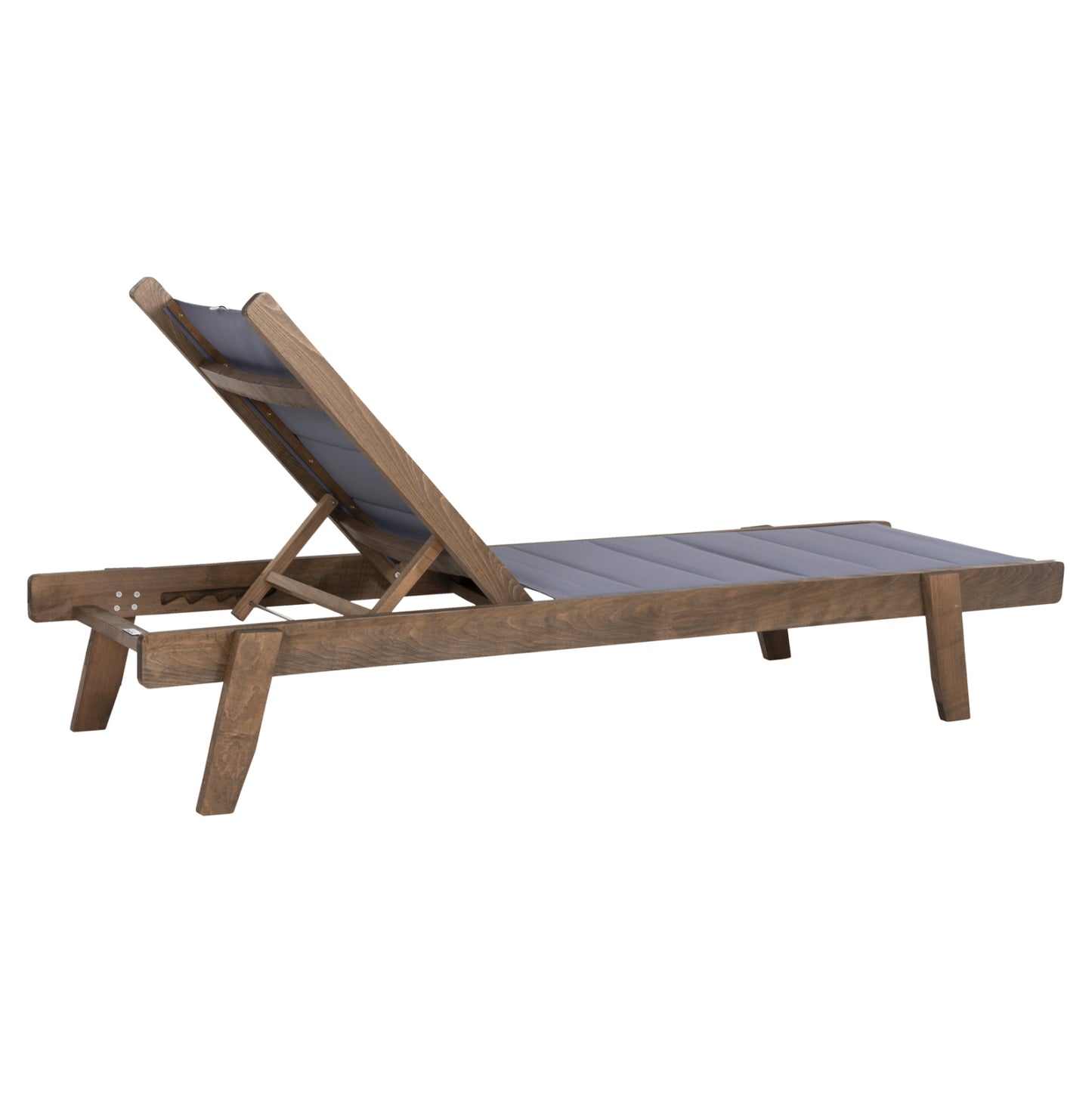Beach Lounger Milos Hm10685.02 Beech Wood In Walnut-grey Textilene Cushion Cover 204x65x92,5hcm.