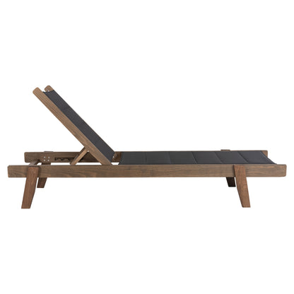 Beach Lounger Milos Hm10685.03 Beech Wood In Walnut-black Textilene Cushion Cover 204x65x92,5hcm.