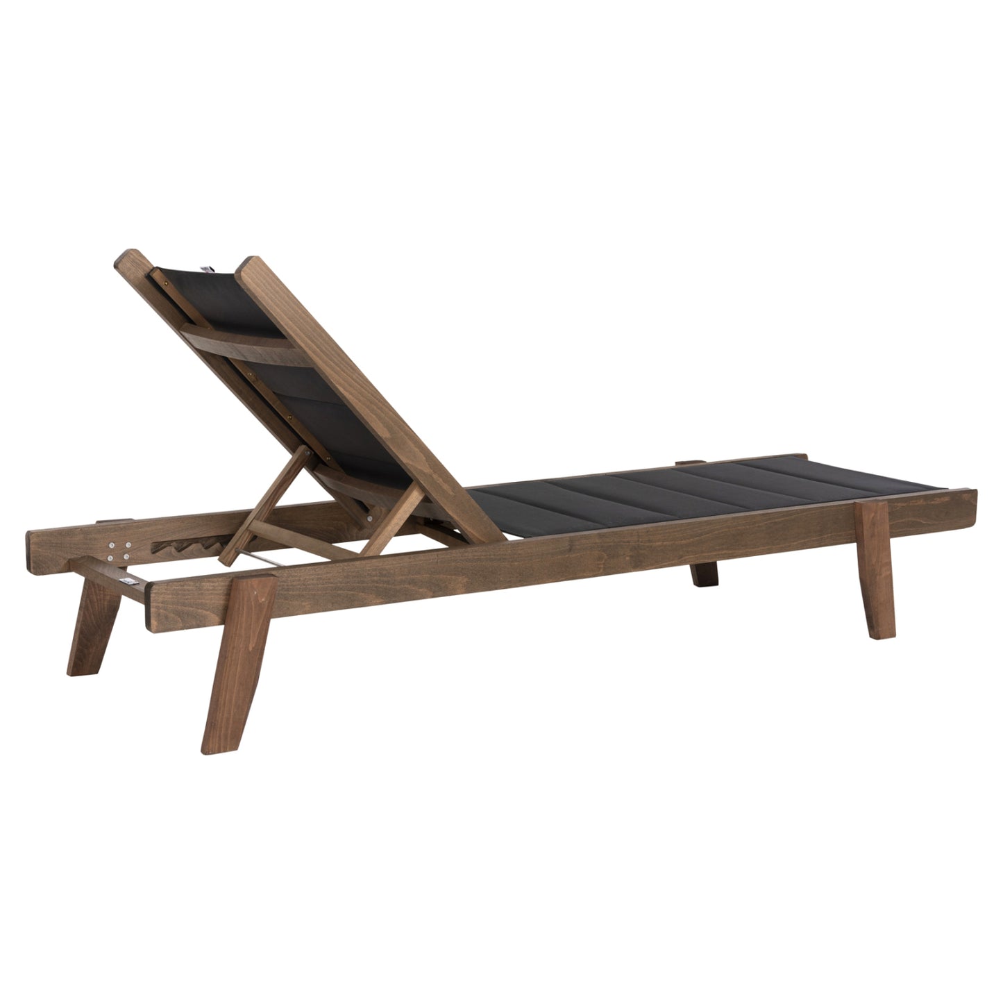 Beach Lounger Milos Hm10685.03 Beech Wood In Walnut-black Textilene Cushion Cover 204x65x92,5hcm.
