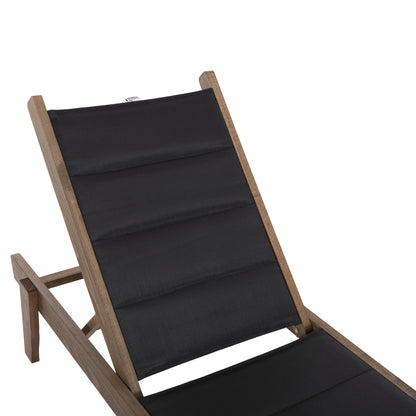 Beach Lounger Milos Hm10685.03 Beech Wood In Walnut-black Textilene Cushion Cover 204x65x92,5hcm.