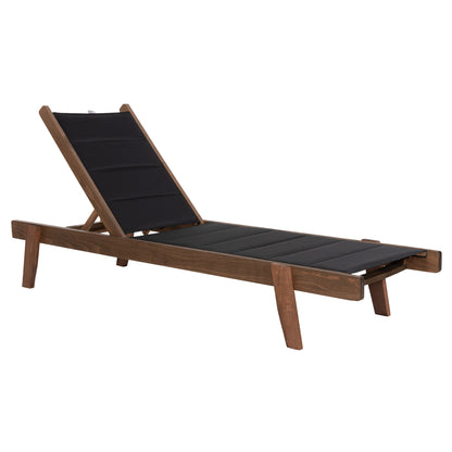 Beach Lounger Milos Hm10685.03 Beech Wood In Walnut-black Textilene Cushion Cover 204x65x92,5hcm.