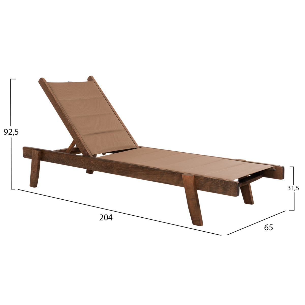 Beach Lounger Milos Hm10685.06 Beech Wood In Walnut-mocha Textilene Cushion Cover 204x65x92,5hcm.