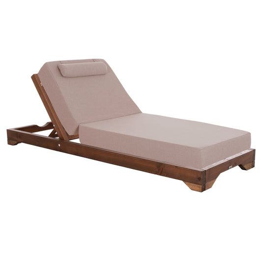 Beach Lounger Ikaria Hm10716.02 Pine Wood In Walnut-olefin In Beige-with Cushion 20cm.