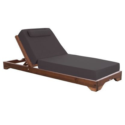 Beach Lounger Ikaria Hm10716.03 Pine Wood In Walnut-olefin In Grey-with Cushion 20cm.