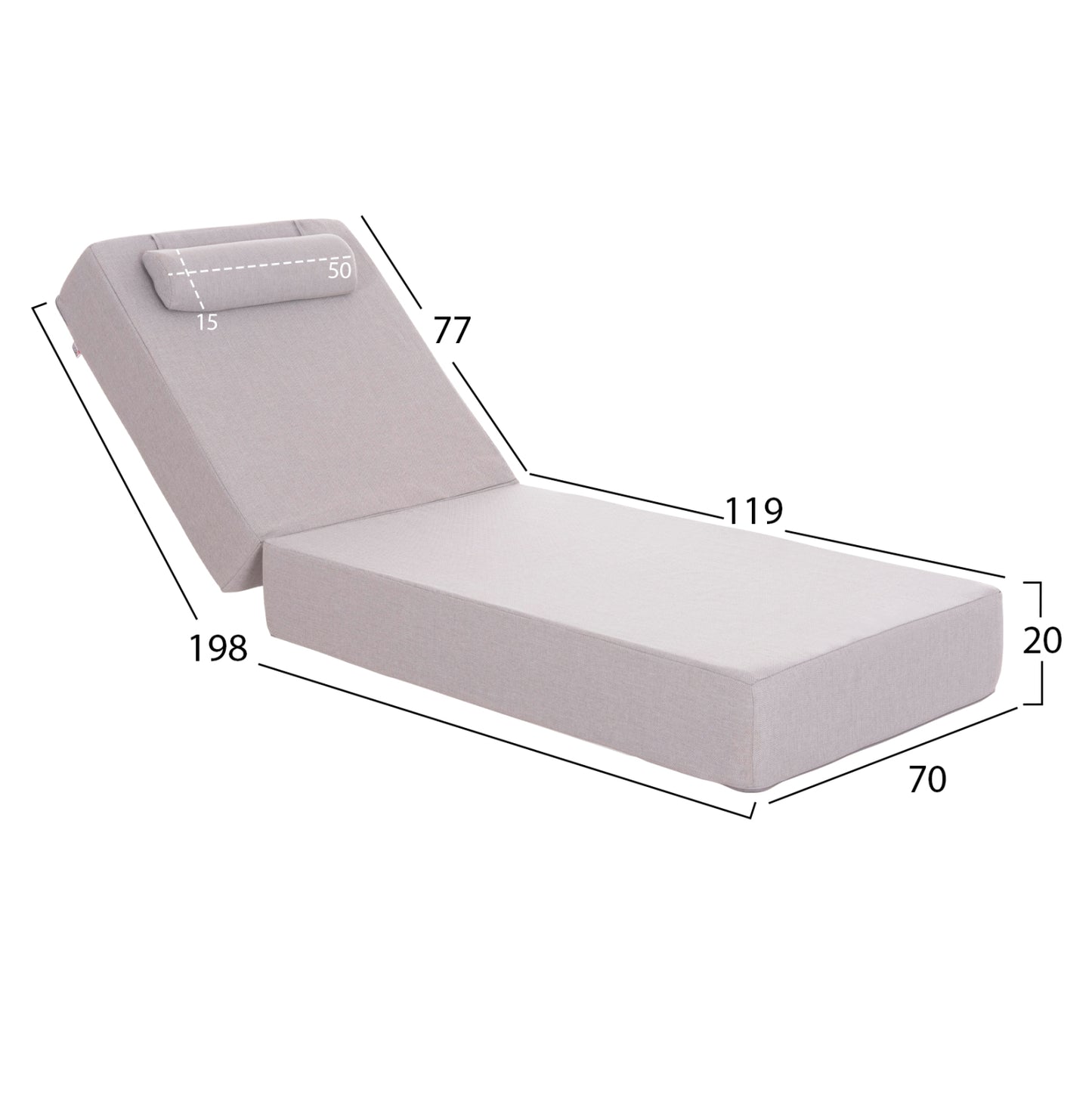 Beach Lounger Ikaria Hm10717.01 Pine Wood In Natural-olefin In Herringbone Color-with Cushion 20cm.