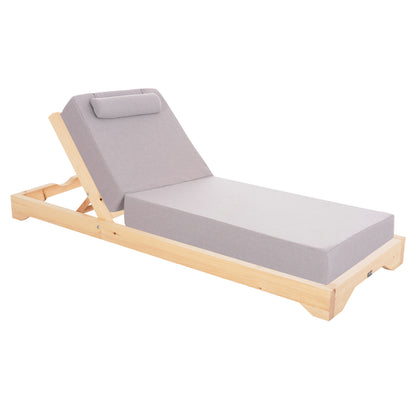 Beach Lounger Ikaria Hm10717.01 Pine Wood In Natural-olefin In Herringbone Color-with Cushion 20cm.