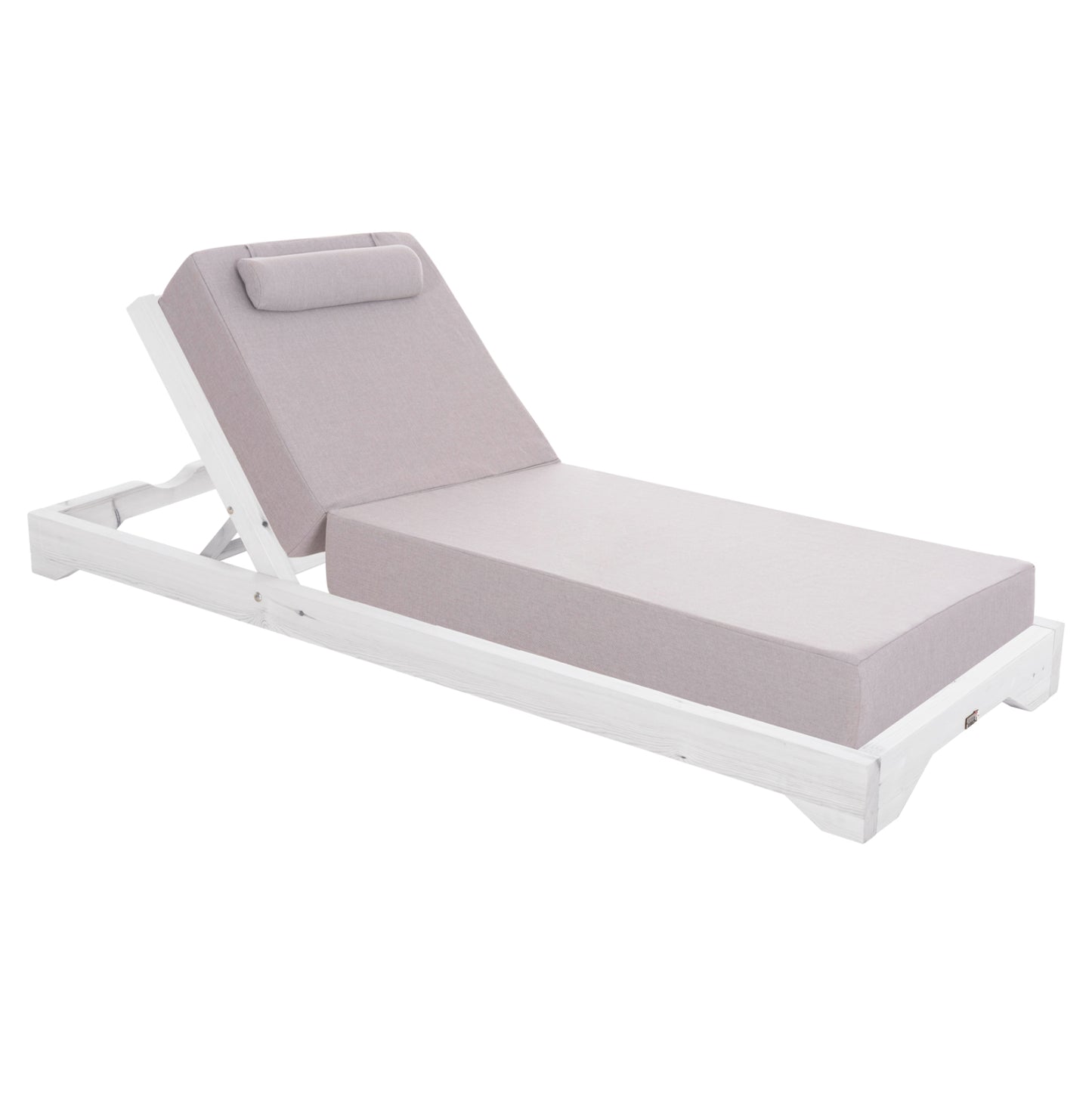 Beach Lounger Ikaria Hm10718.01 Pine Wood In White-olefin In Herringbone Color-with Cushion 20cm.