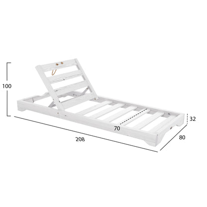 Beach Lounger Ikaria Hm10718.02 Pine Wood In White-olefin In Beige-with Cushion 20cm.