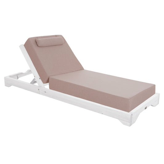 Beach Lounger Ikaria Hm10718.02 Pine Wood In White-olefin In Beige-with Cushion 20cm.
