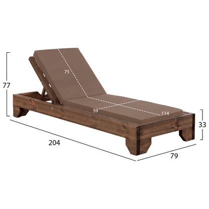 Beach Lounger Korinos Hm10771.04t Pine Wood In Walnut--cushion In Mocha 79x204x77hcm.