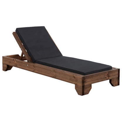 Beach Lounger Korinos Hm10771.05t Pine Wood In Walnut--cushion In Black 79x204x77hcm.