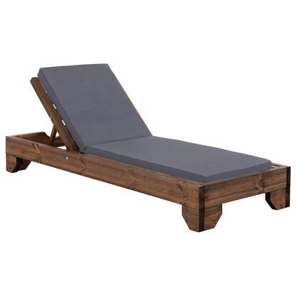 Beach Lounger Korinos Hm10771.30t Pine Wood In Walnut--cushion In Grey 79x204x77hcm.