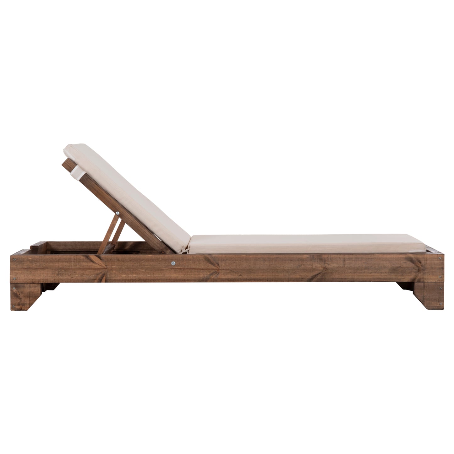 Beach Lounger Korinos Hm10771.60t Pine Wood In Walnut--cushion In Beige 79x204x77hcm.