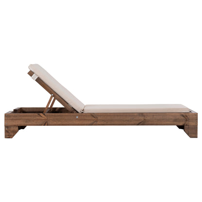 Beach Lounger Korinos Hm10771.60t Pine Wood In Walnut--cushion In Beige 79x204x77hcm.