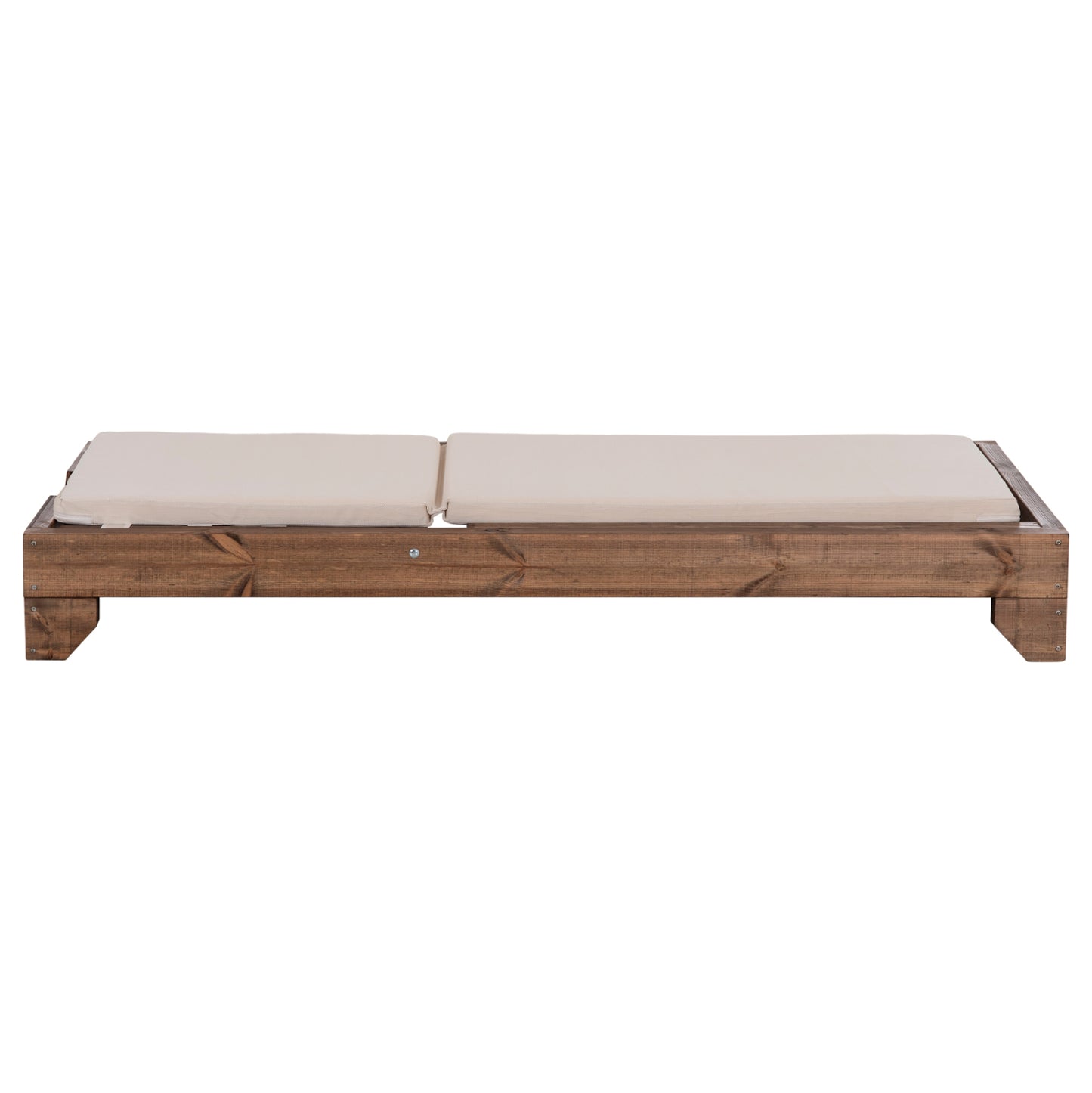Beach Lounger Korinos Hm10771.60t Pine Wood In Walnut--cushion In Beige 79x204x77hcm.
