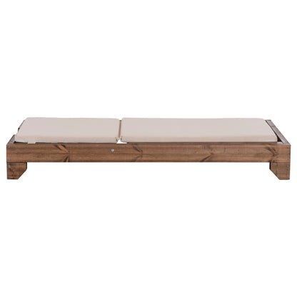 Beach Lounger Korinos Hm10771.60t Pine Wood In Walnut--cushion In Beige 79x204x77hcm.