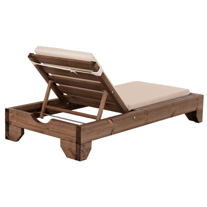 Beach Lounger Korinos Hm10771.60t Pine Wood In Walnut--cushion In Beige 79x204x77hcm.
