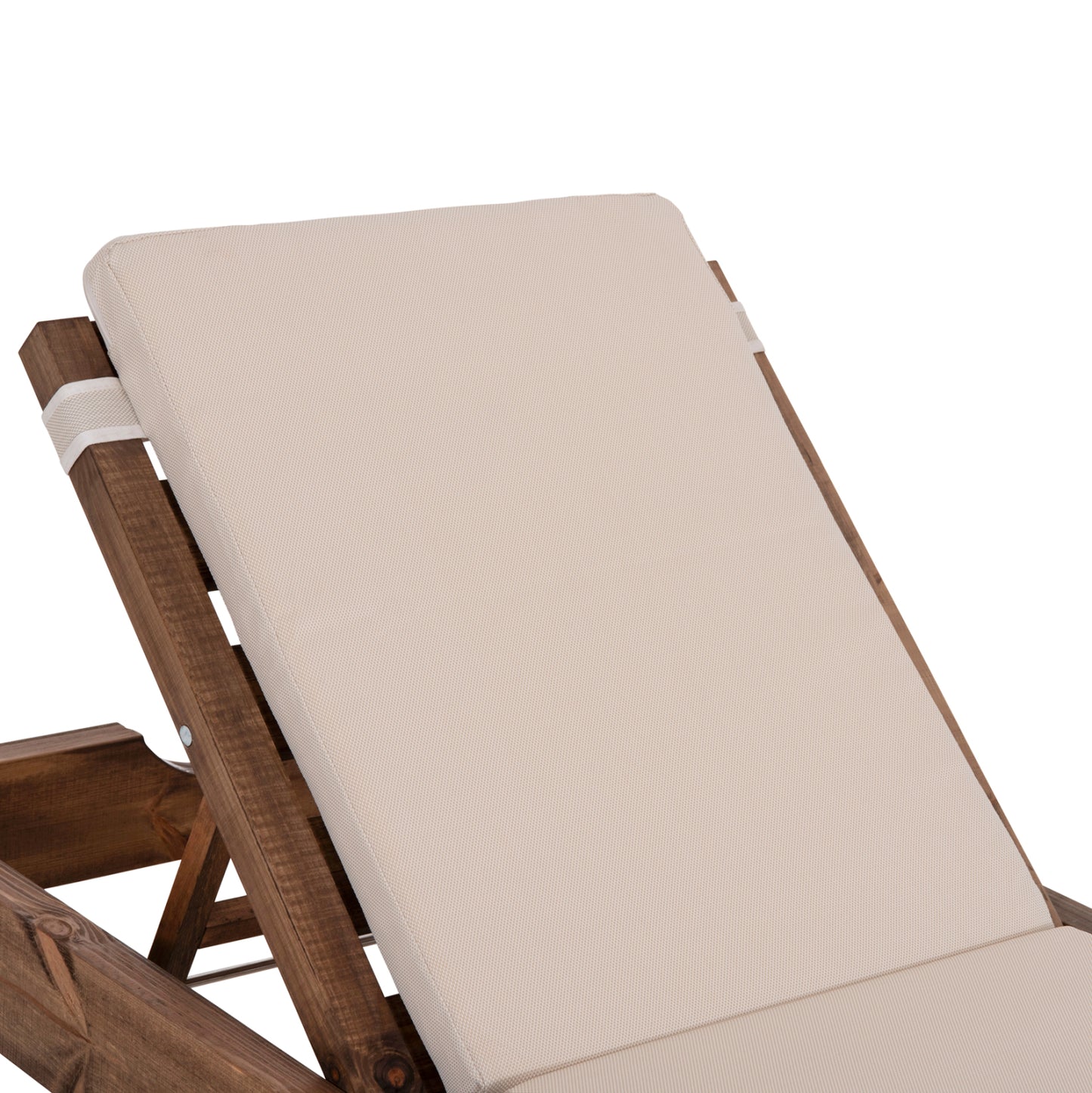 Beach Lounger Korinos Hm10771.60t Pine Wood In Walnut--cushion In Beige 79x204x77hcm.