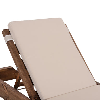 Beach Lounger Korinos Hm10771.60t Pine Wood In Walnut--cushion In Beige 79x204x77hcm.