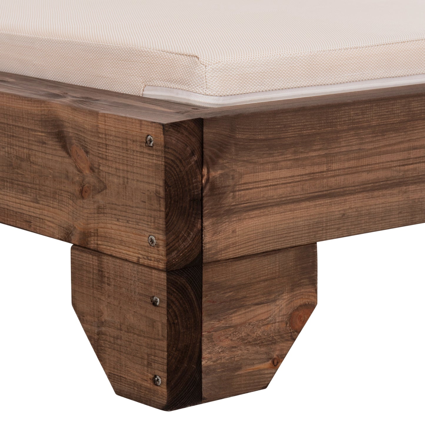 Beach Lounger Korinos Hm10771.60t Pine Wood In Walnut--cushion In Beige 79x204x77hcm.