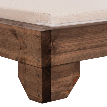 Beach Lounger Korinos Hm10771.60t Pine Wood In Walnut--cushion In Beige 79x204x77hcm.