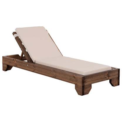 Beach Lounger Korinos Hm10771.60t Pine Wood In Walnut--cushion In Beige 79x204x77hcm.